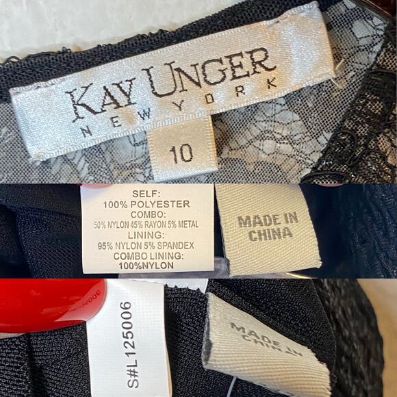 Kay Unger Ruched Black Shimmer Sheath Dress size 10 - Picture 5 of 5